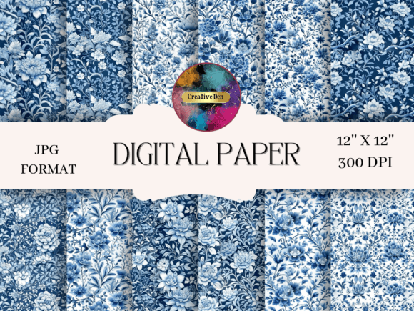 12 Blue and White Floral Papers