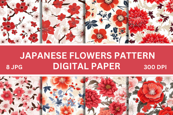 Japanese Flowers Pattern Digital Paper