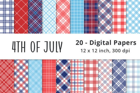 Red Blue White Plaid Digital Paper for Creative Projects