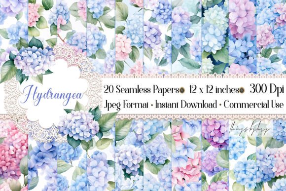 Seamless Watercolor Hydrangea Flowers