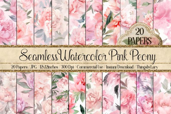 Seamless Watercolor Pink Peony Flower